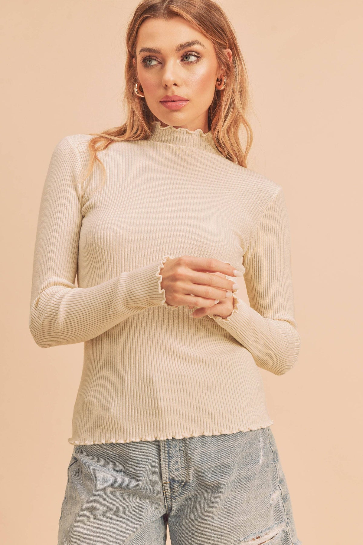 Mock Neck Ribbed Sweater
