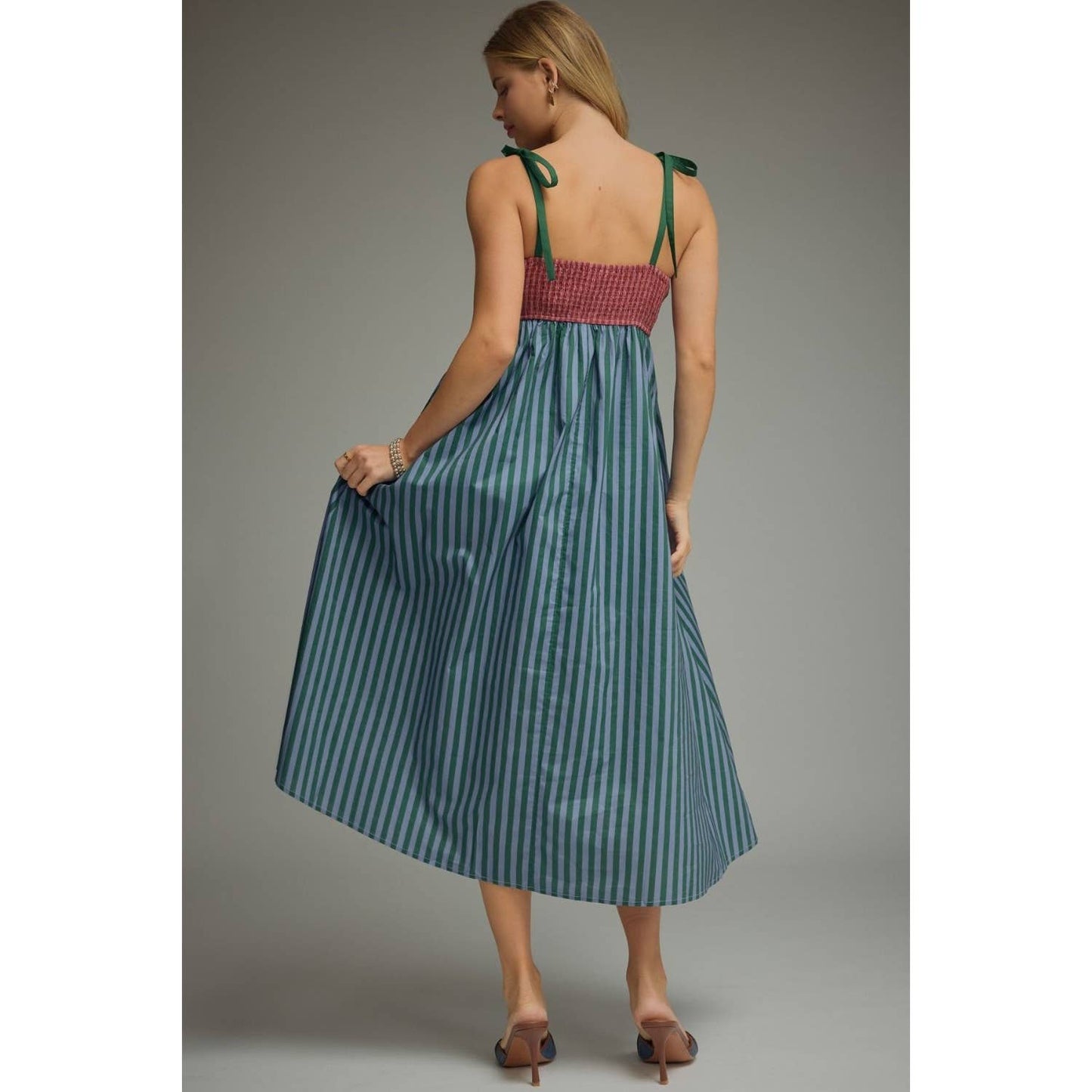 Striped Scallop Midi Dress