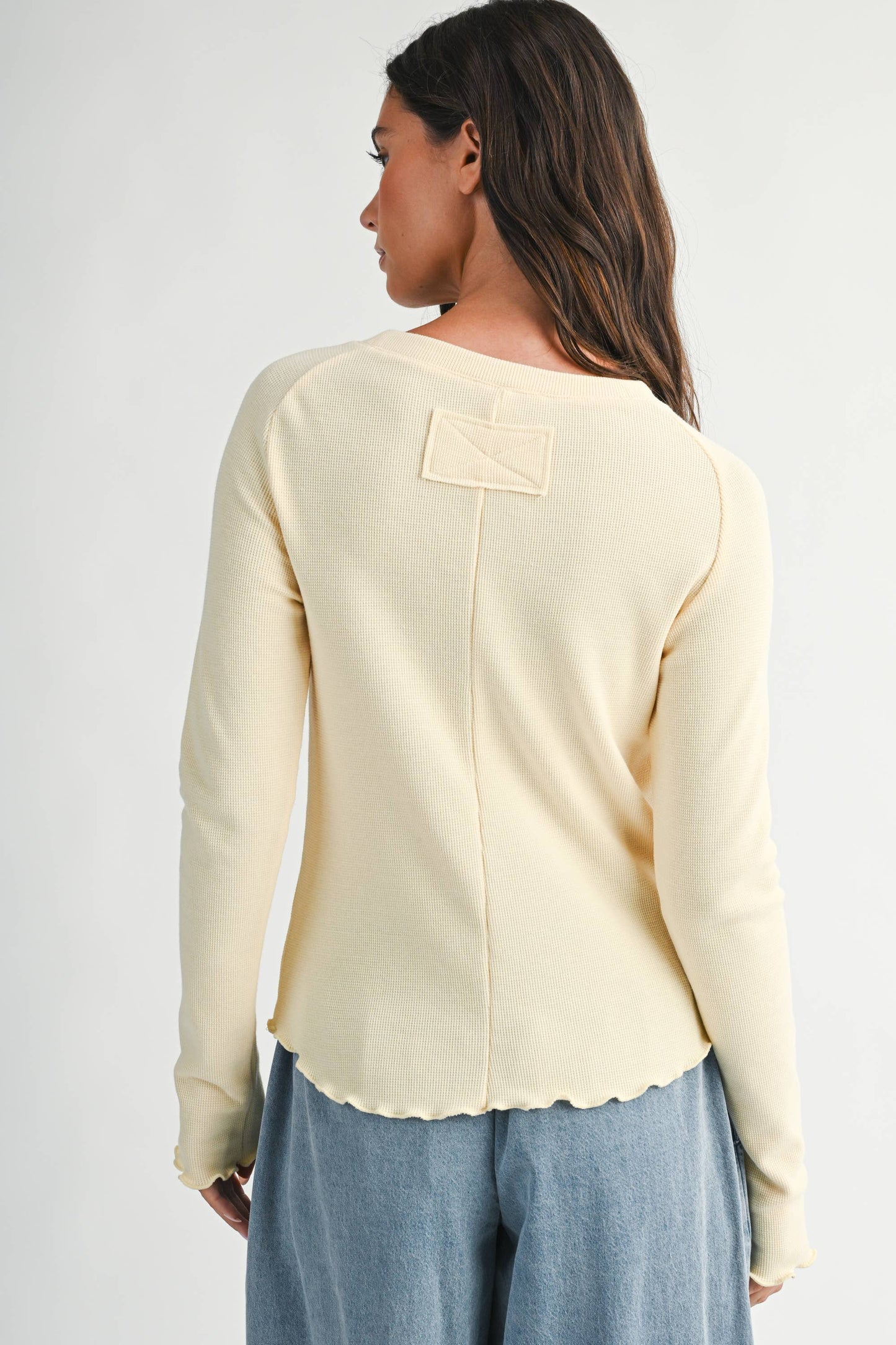 Thermal Knit Lettuce Edge Long Sleeve Top