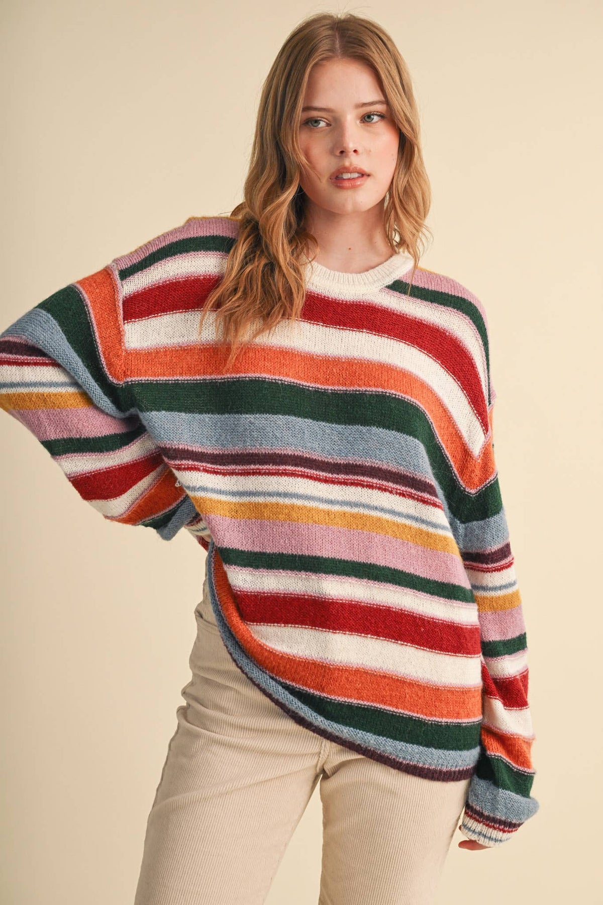 Multicolor Striped Oversized Sweater