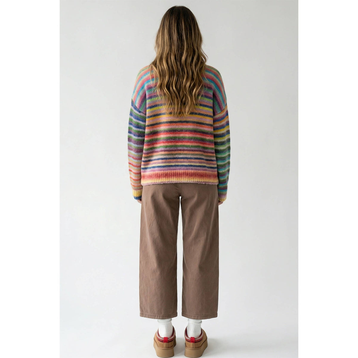 Mock Neck Multi Striped Sweater