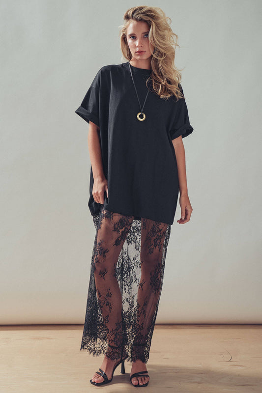 Mixed-Media Lace T-Shirt Dress