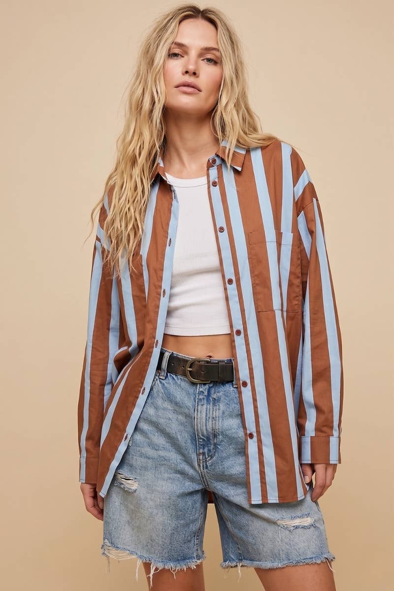 Oversized Striped Button-Down