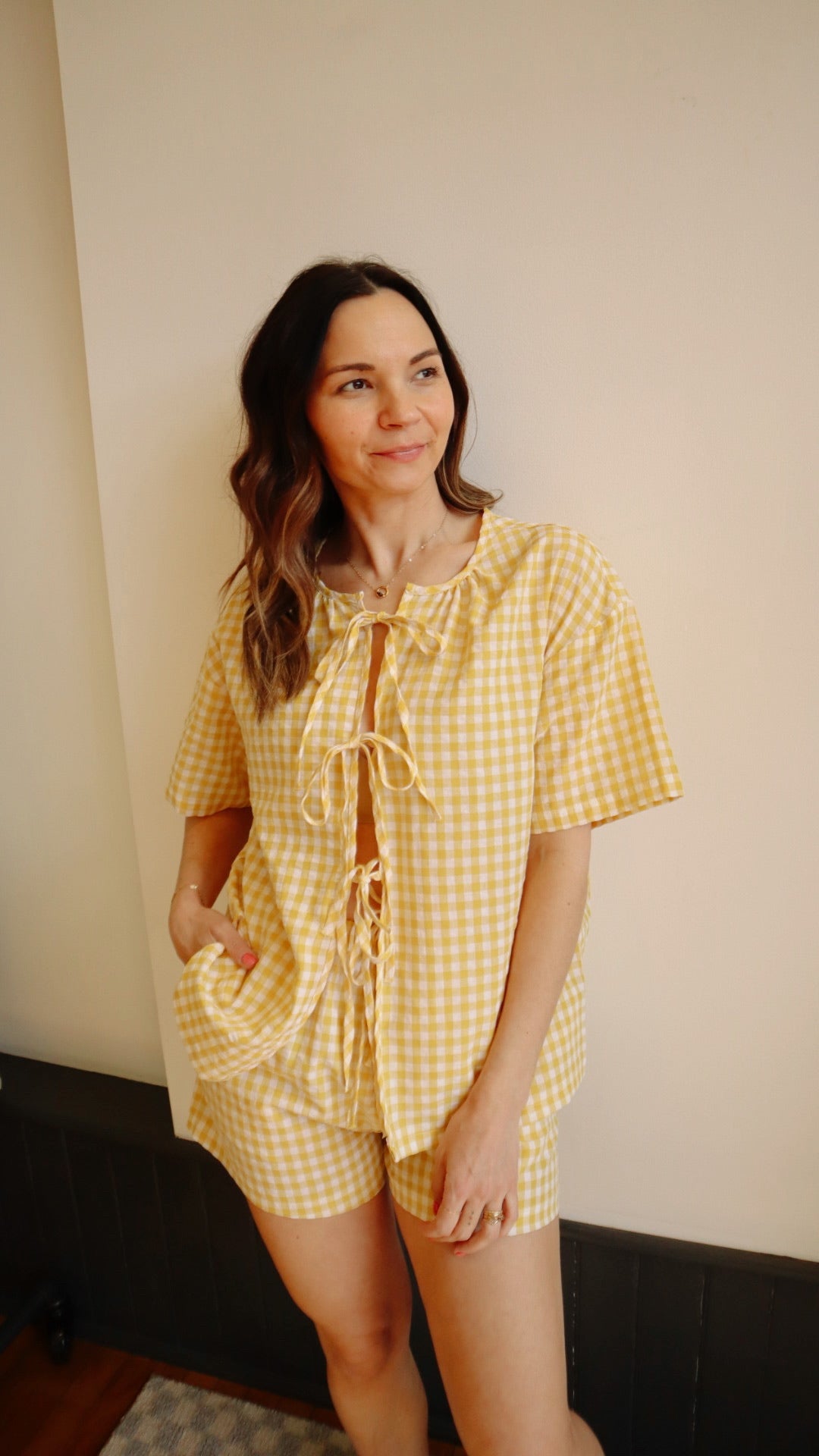 Gingham Tie-Front Relaxed Top