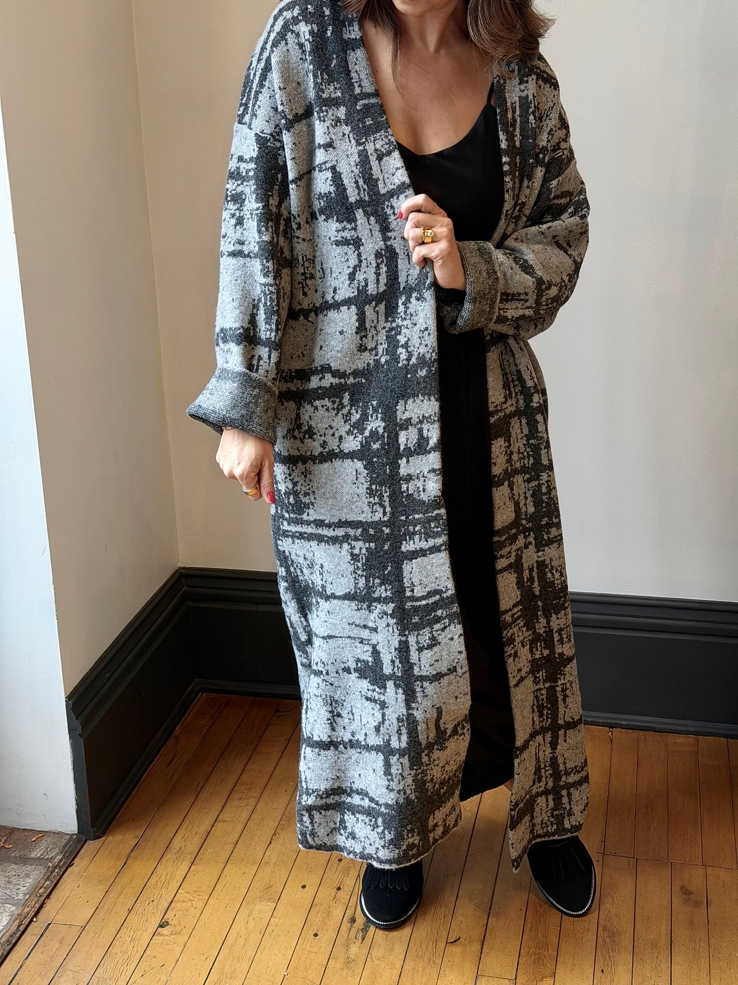 Geometric Jacquard-Knit Duster
