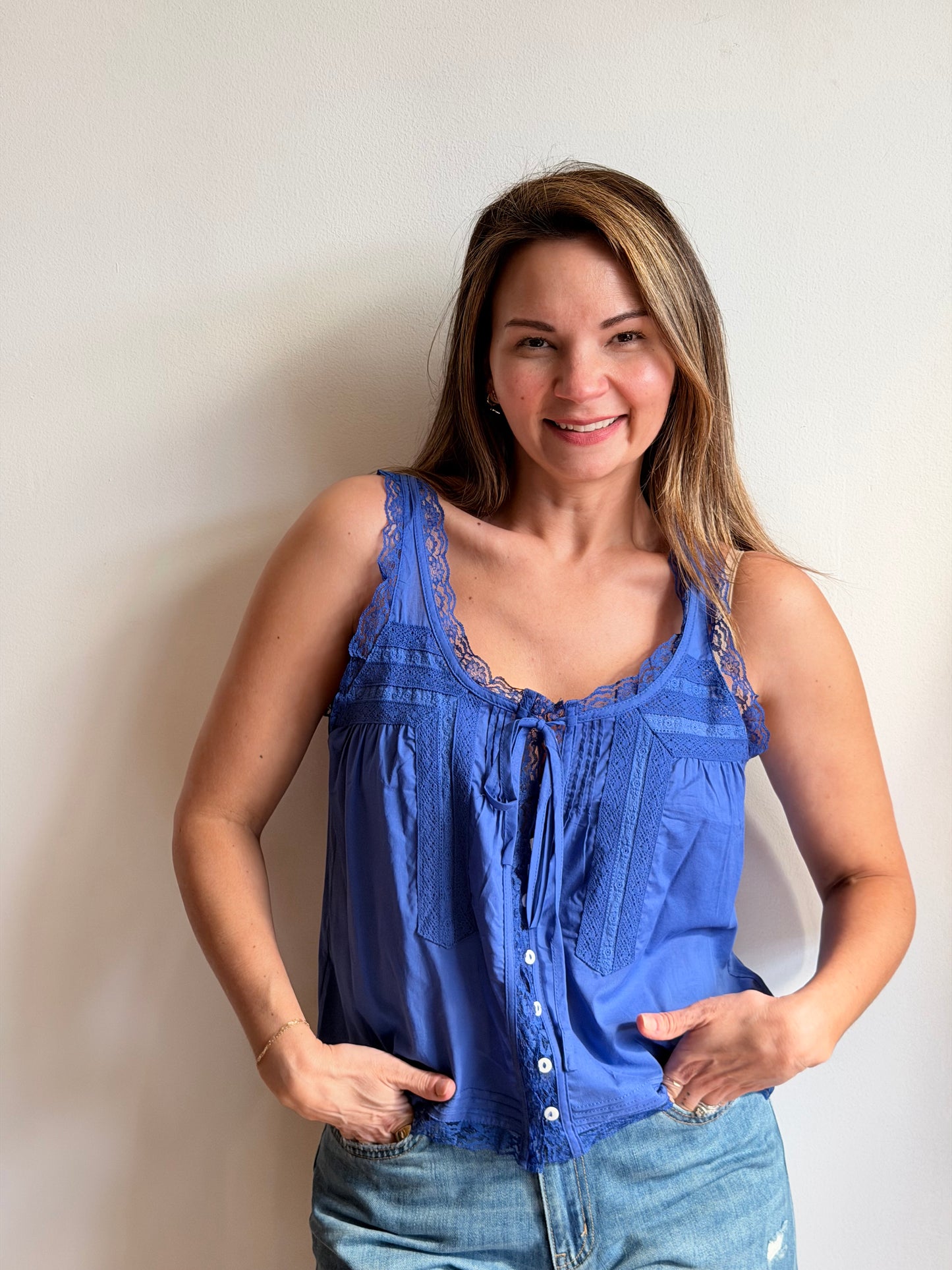 Lace Front Button Tank