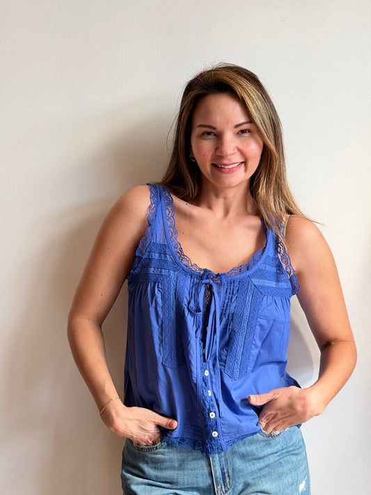 Lace Front Button Tank