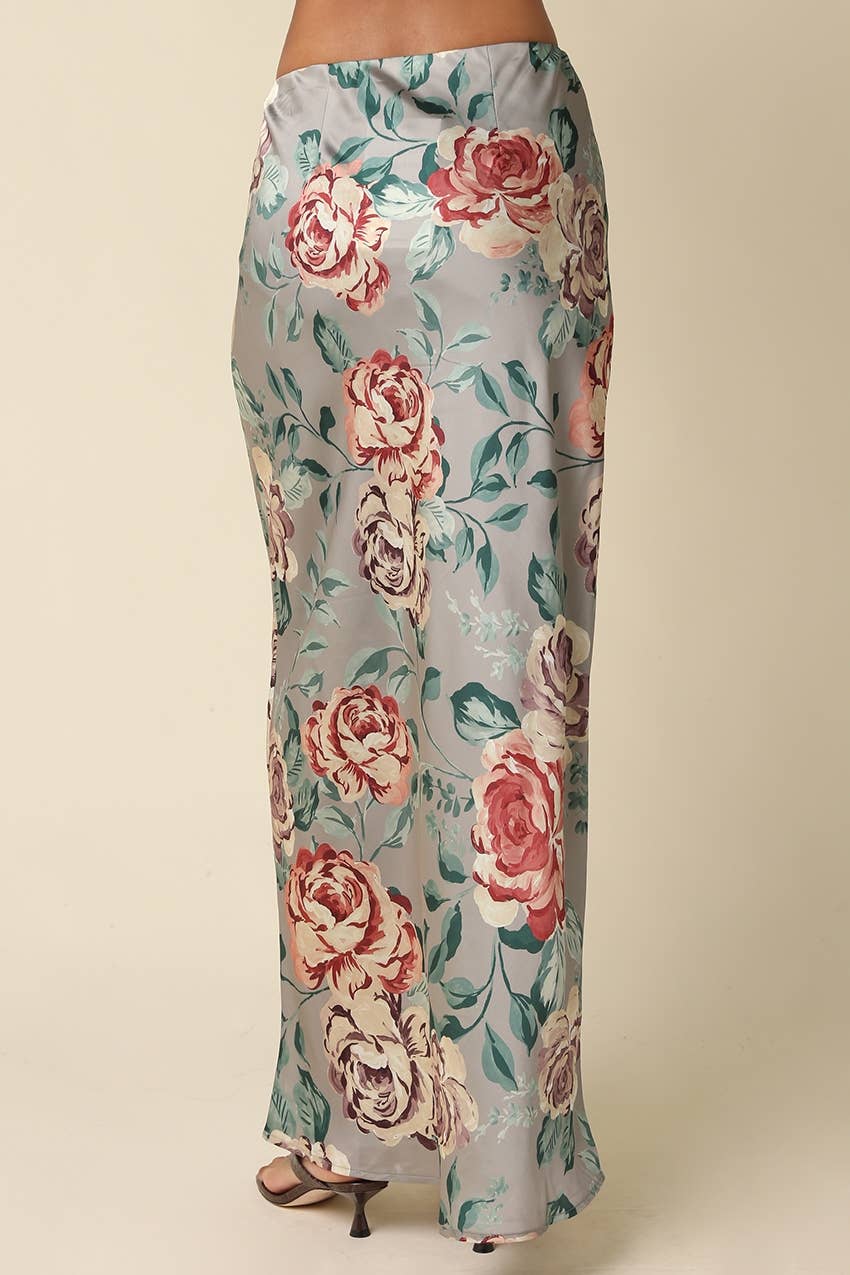 Floral Satin Maxi Skirt