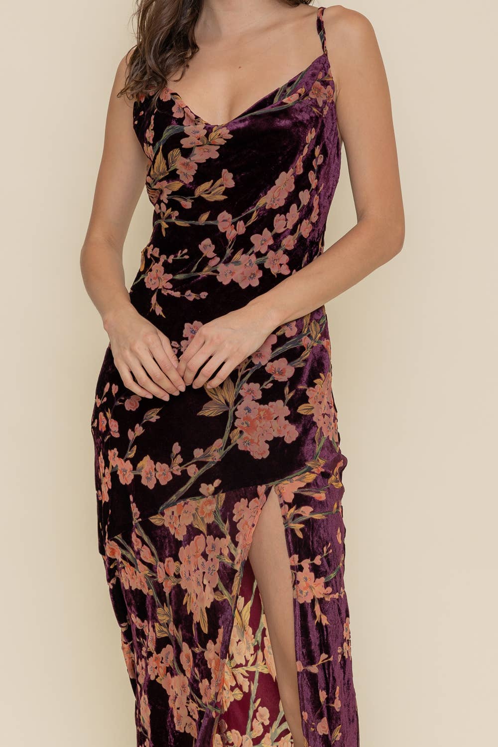 Velvet Cowl Neck Maxi Dress