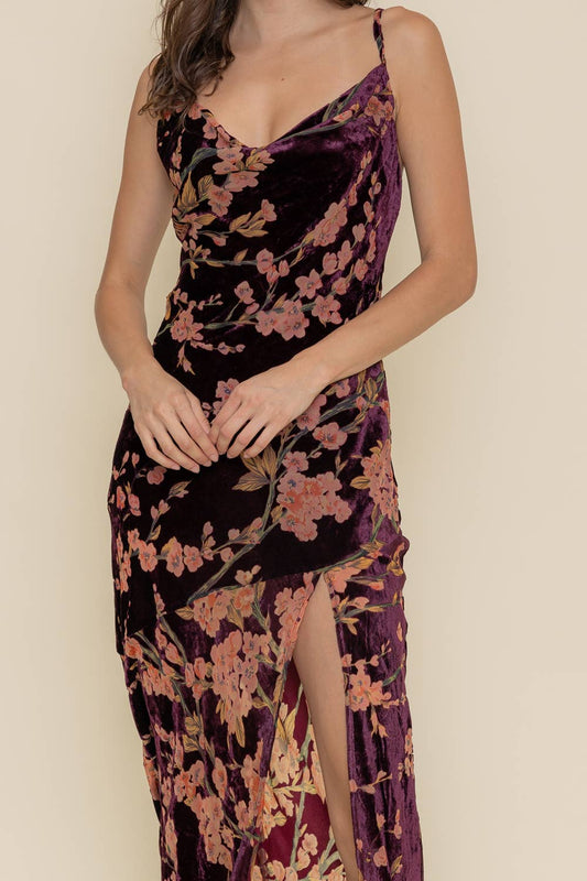 Velvet Cowl Neck Maxi Dress