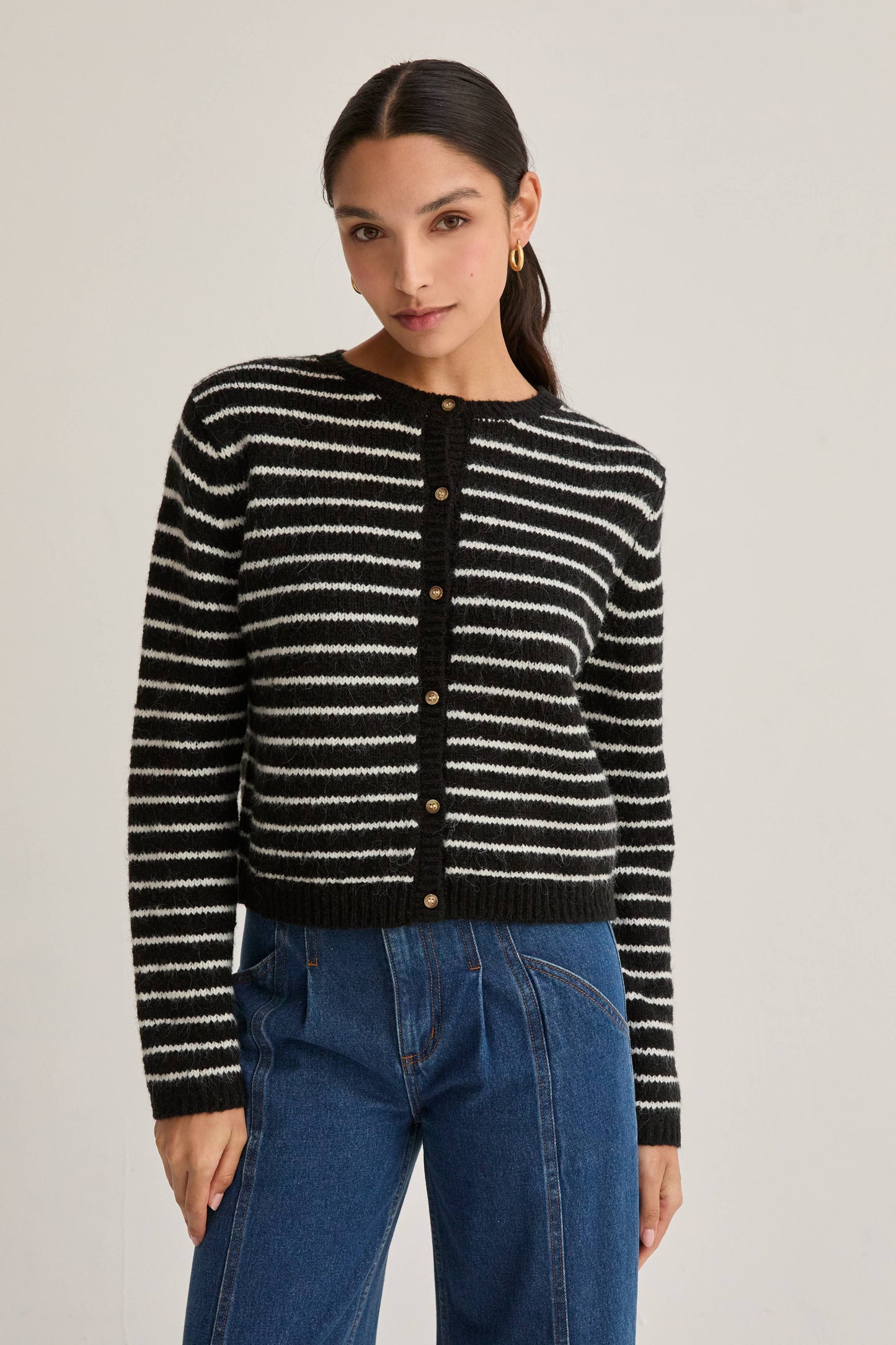 Stripe Button Front Cardigan
