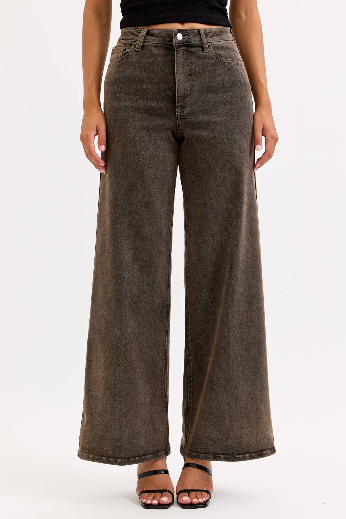 High Rise Brown Wash Wide-Leg Jeans