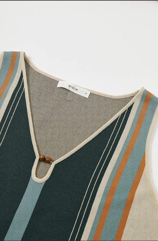 Border Stripe Knit Keyhole Top