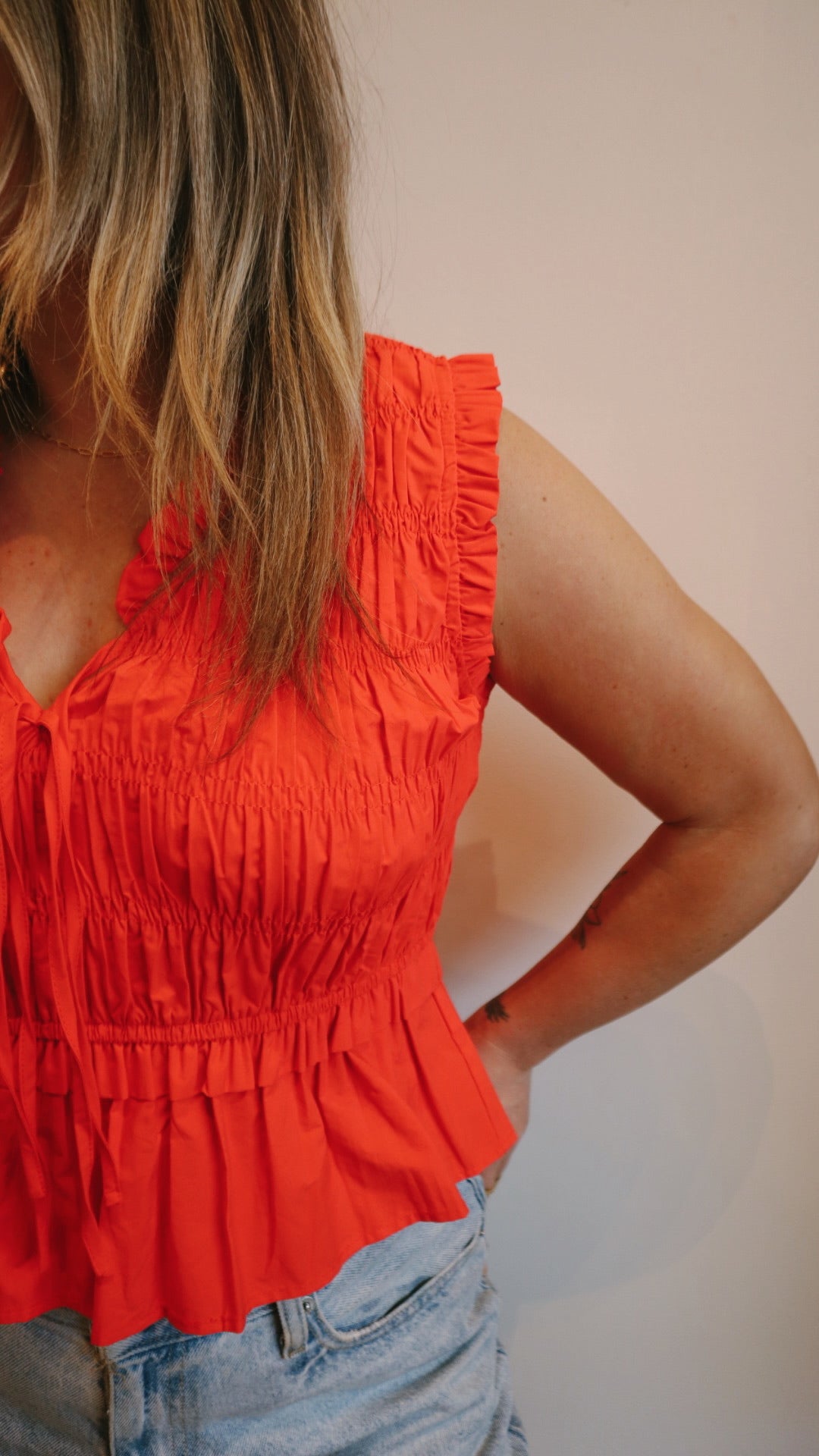 Smocked Tie Front Tank