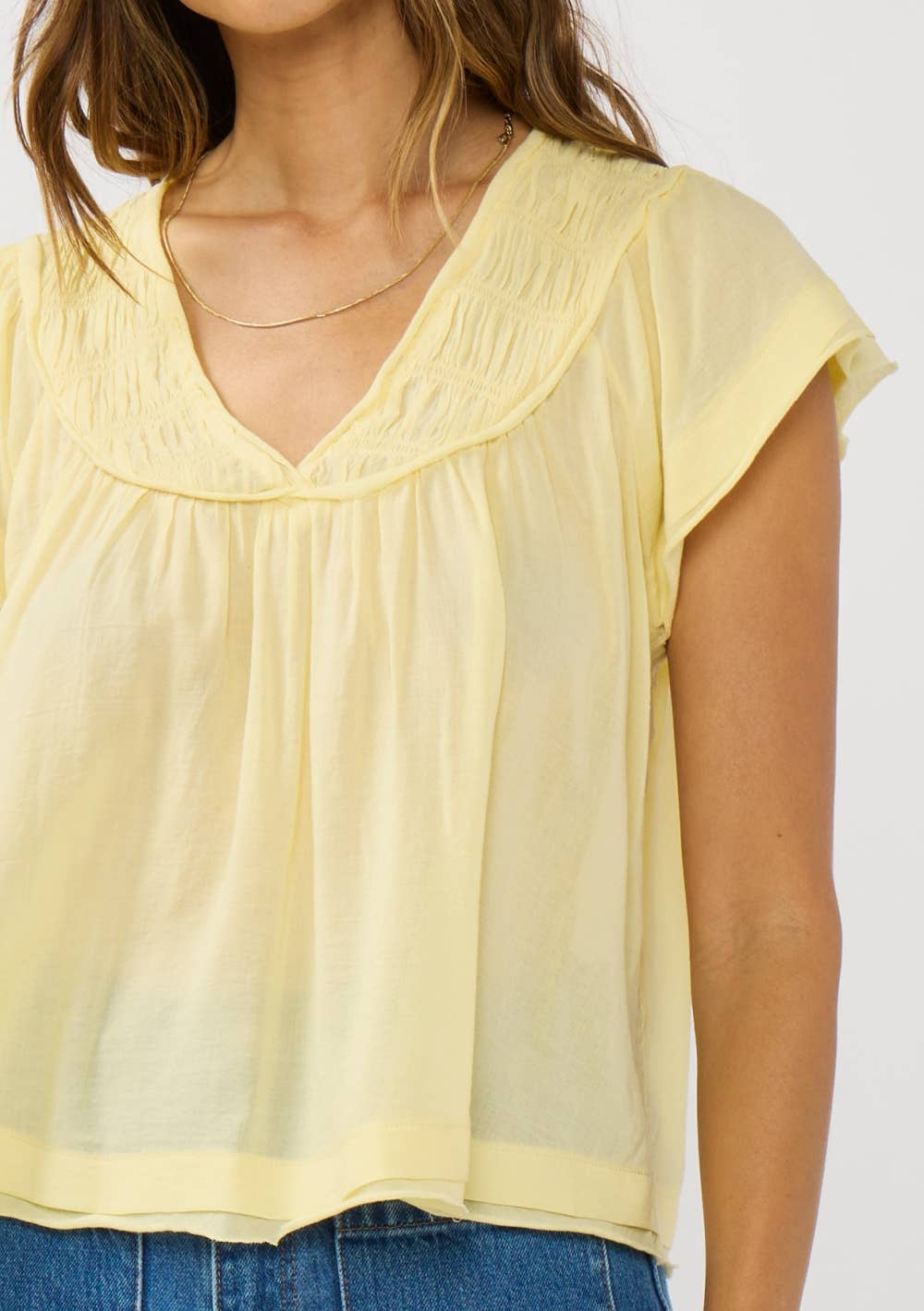 Smocked V-Neck Yoke Top
