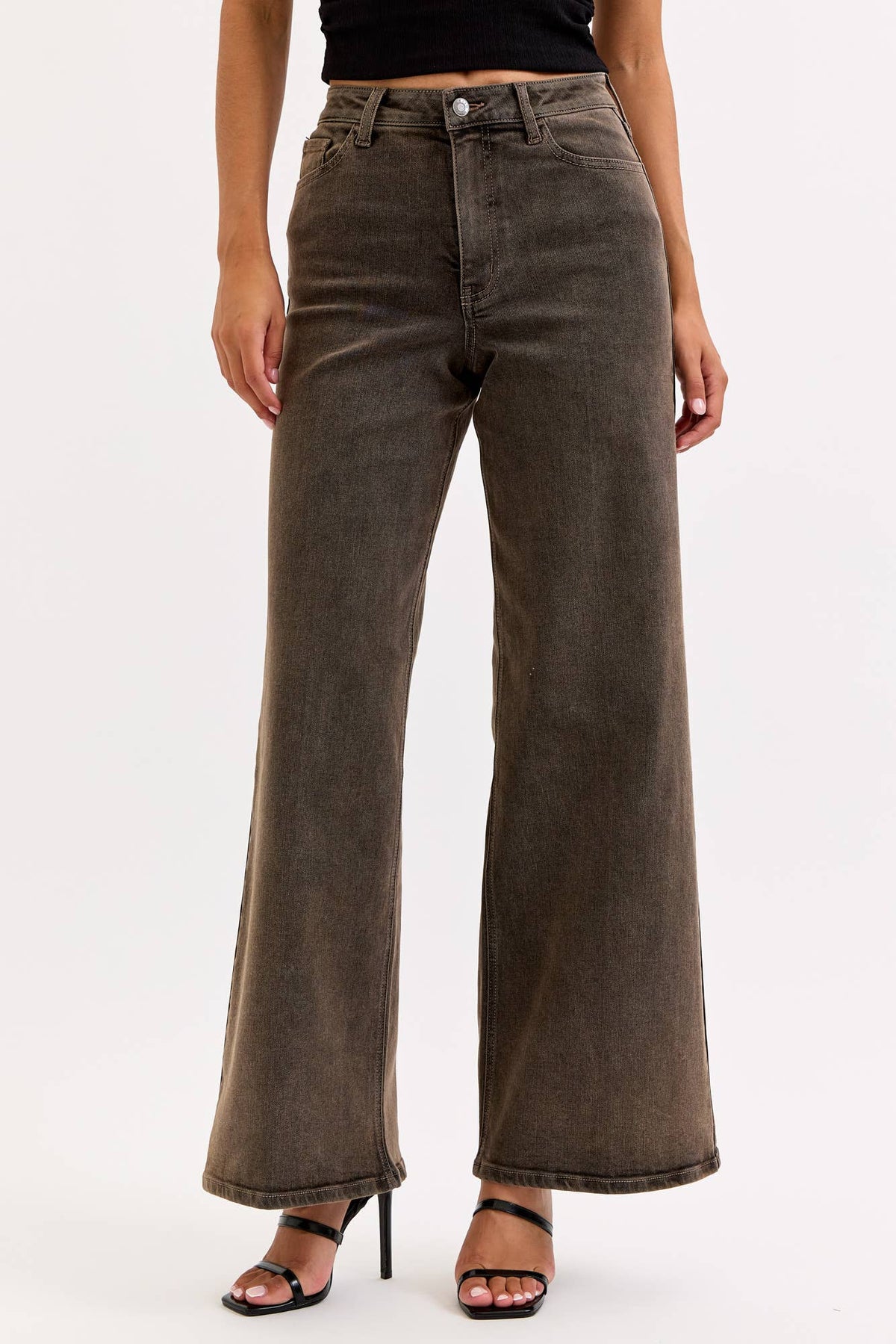 High Rise Brown Wash Wide-Leg Jeans