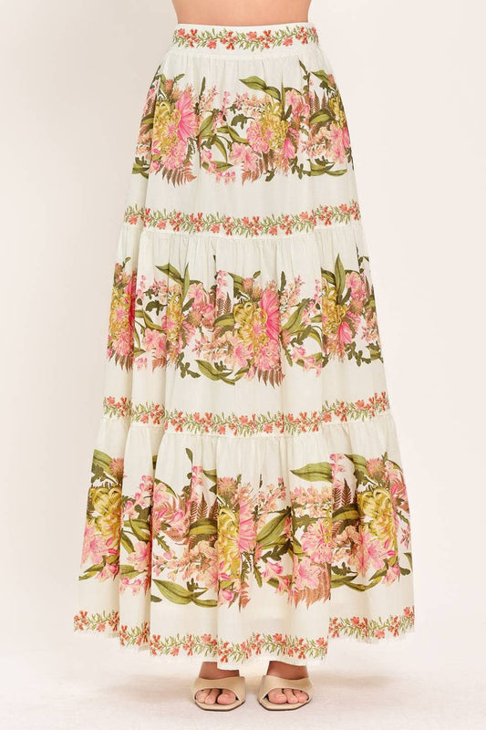 Floral Tiered Woven Maxi Skirt