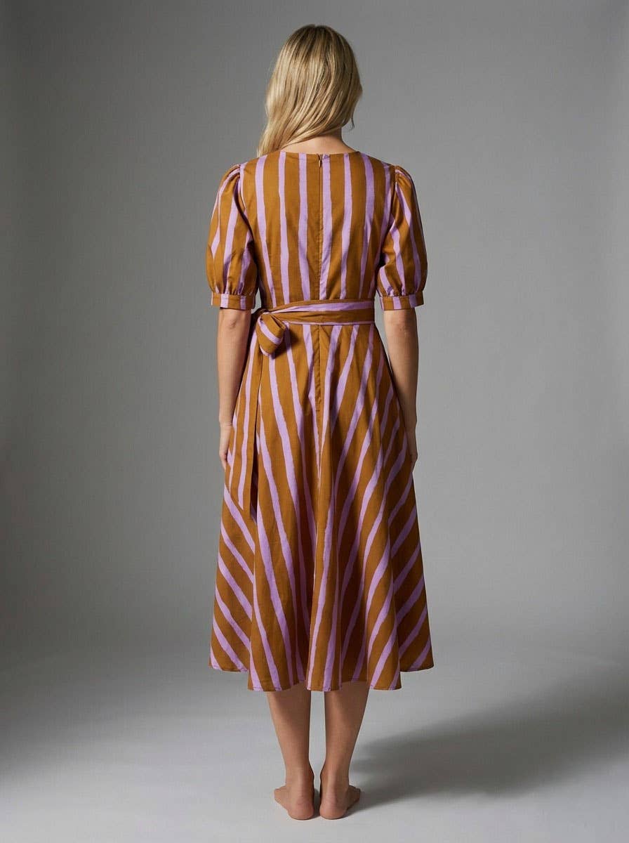 Abstract Stripes Poplin Maxi Dress