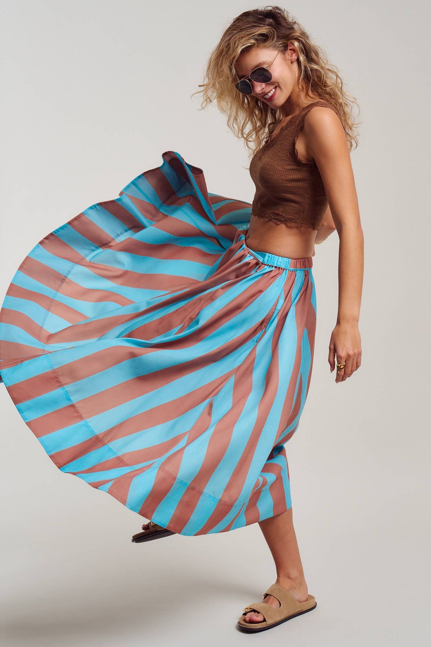 Stripe Elastic Waist Maxi Skirt