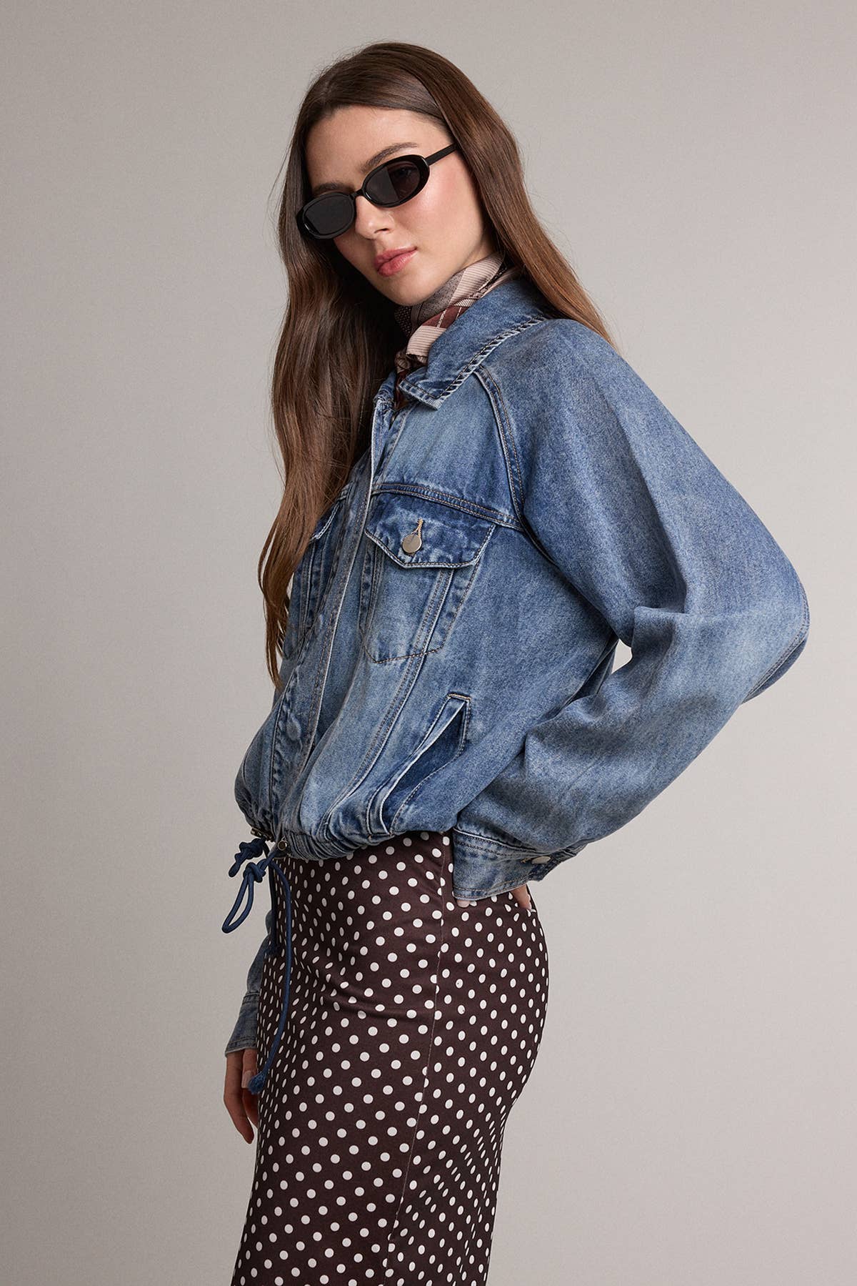 Soft Washed Denim Drawstring Jacket