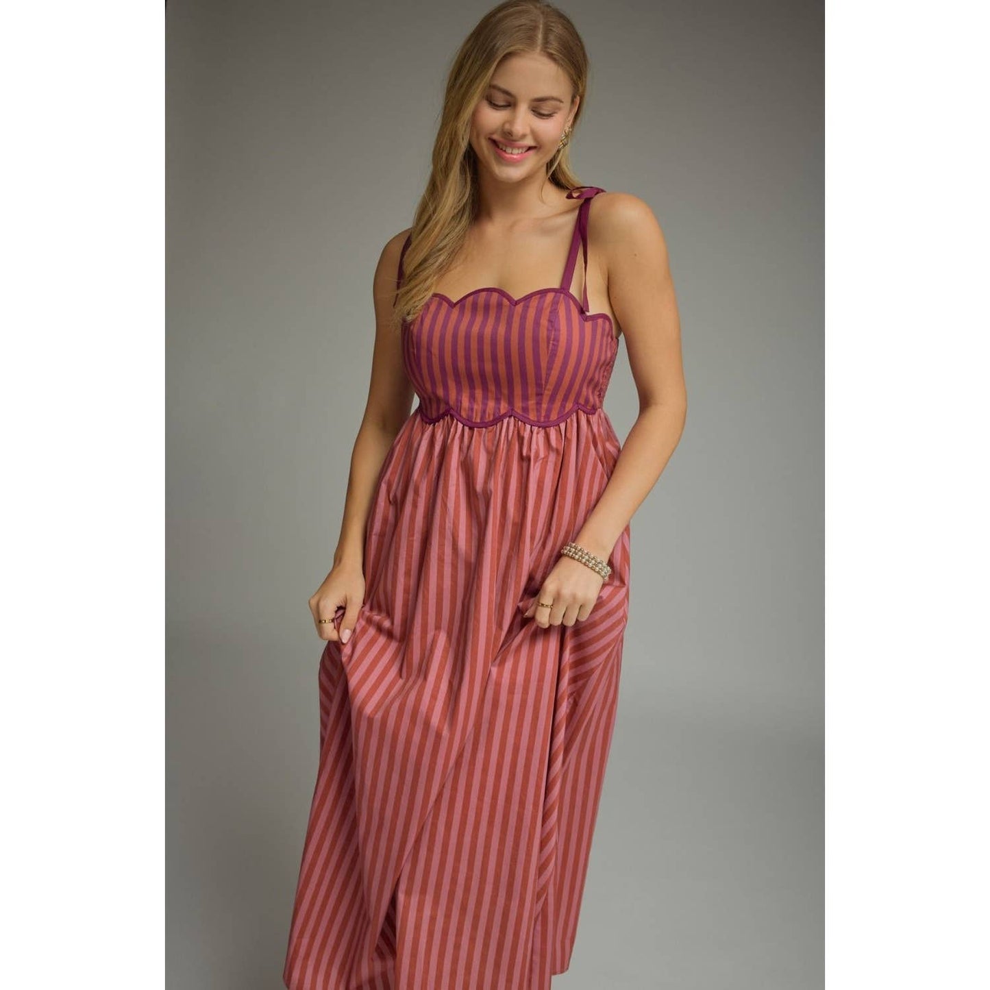 Striped Scallop Midi Dress