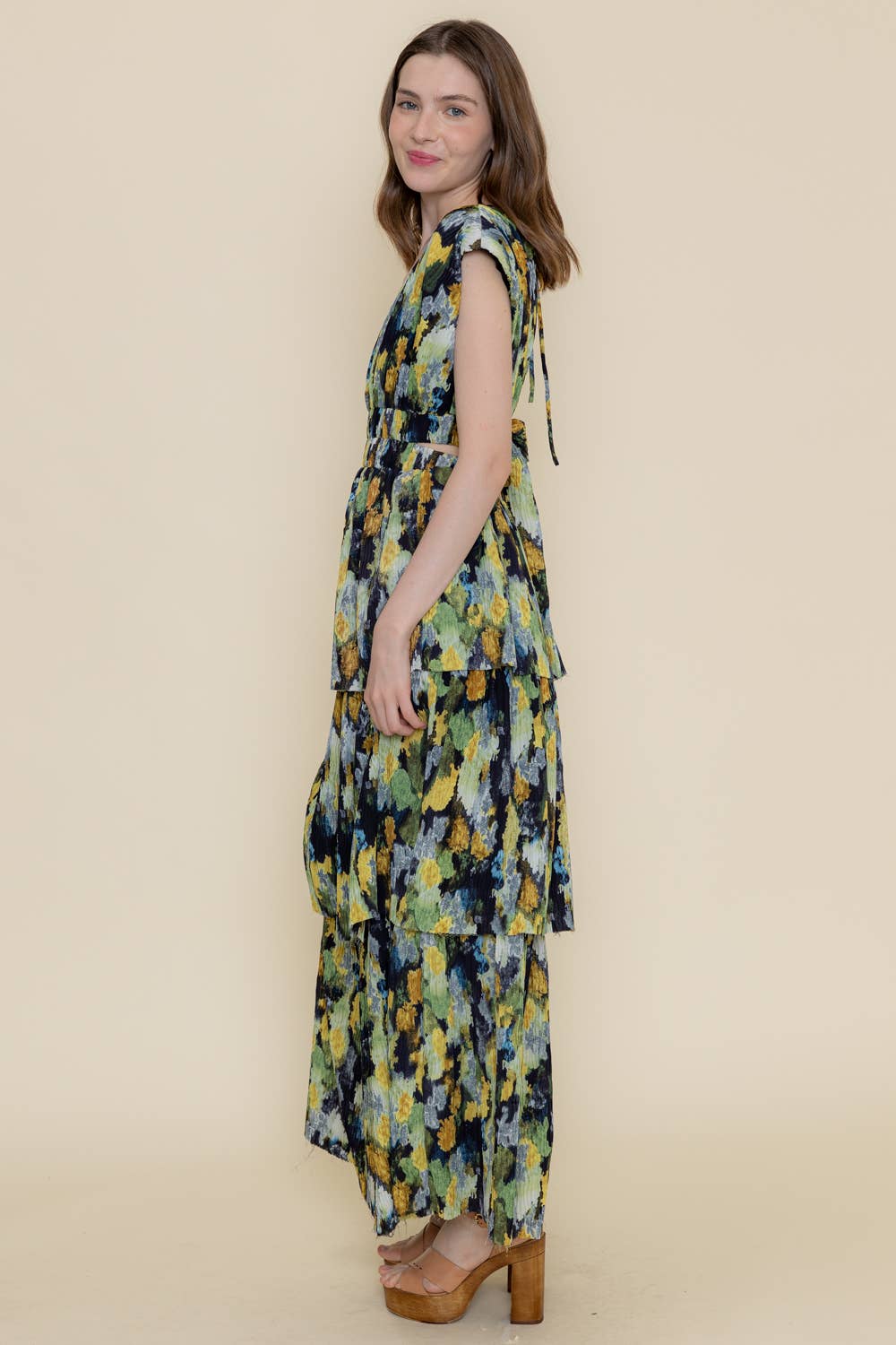 Plisse Tiered Cut-Out Dress