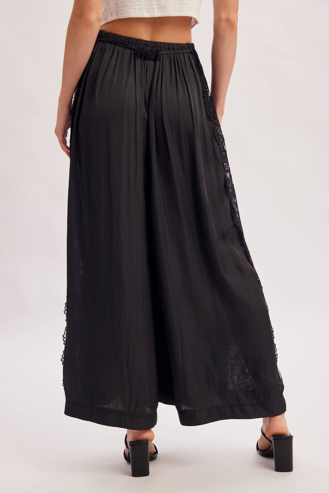 Boho Lace Trim Satin Pant