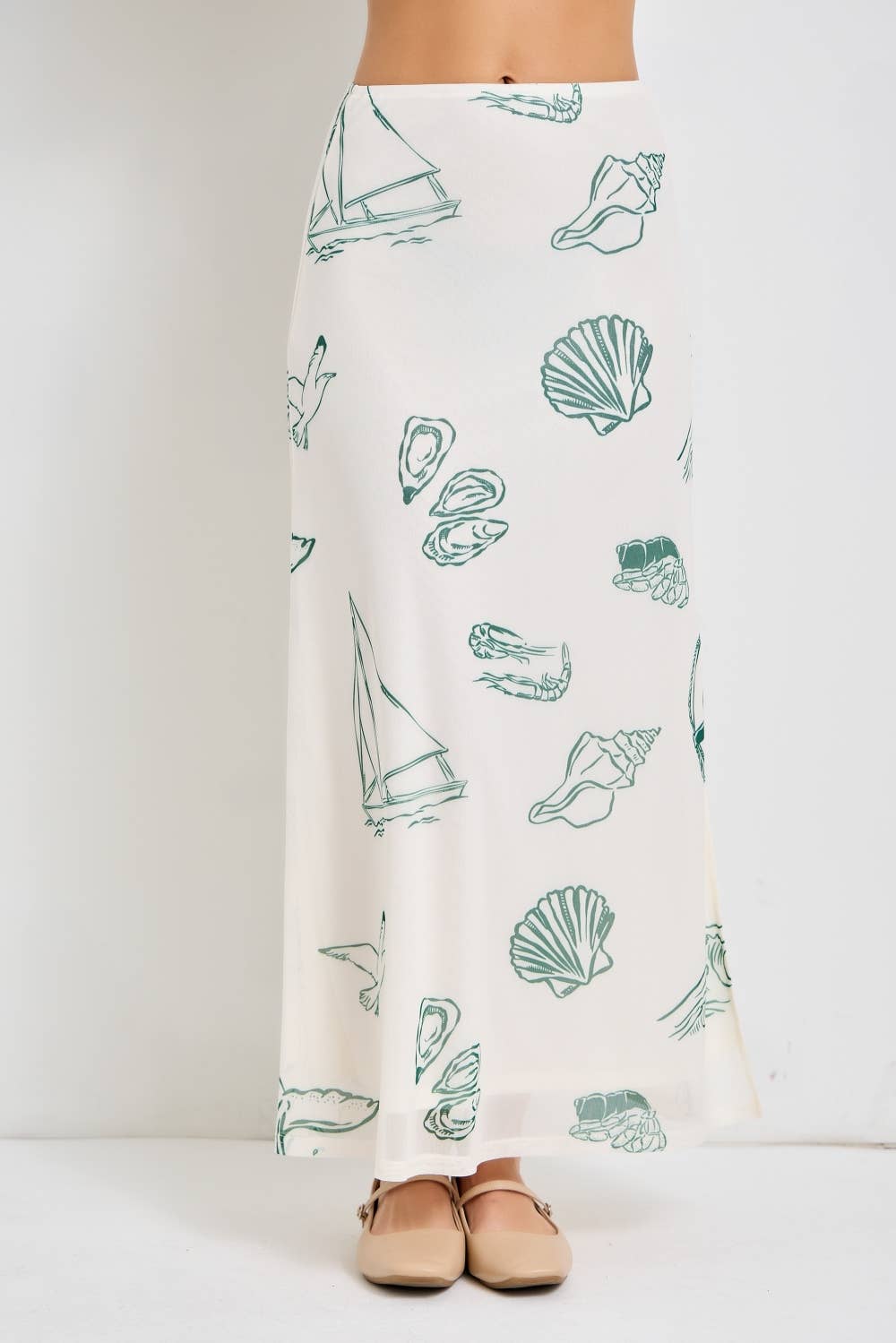 Sea Life Printed Midi Skirt