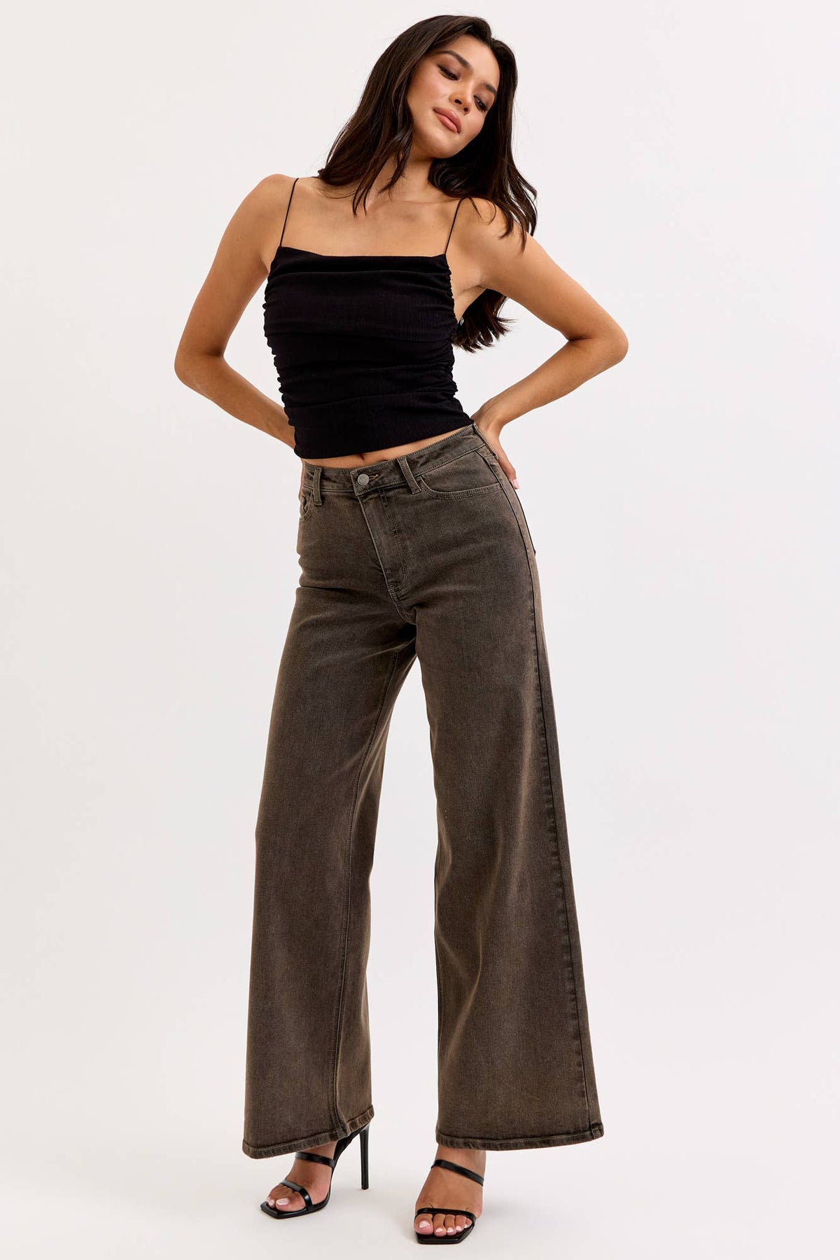 High Rise Brown Wash Wide-Leg Jeans
