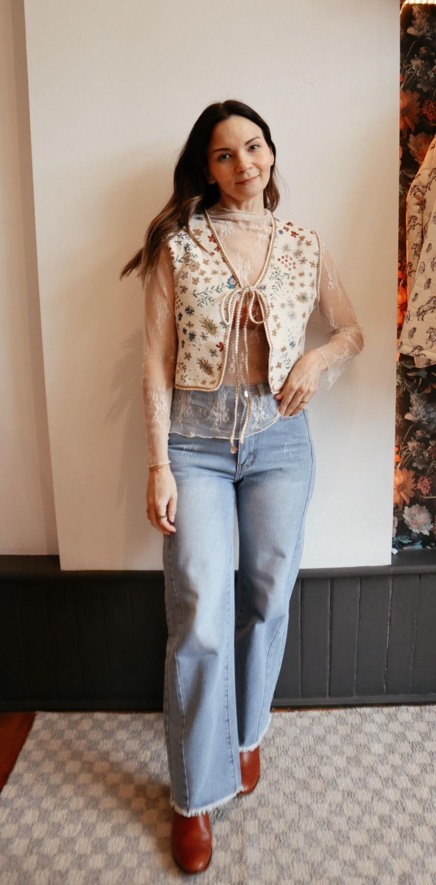 Floral Front tie Vest