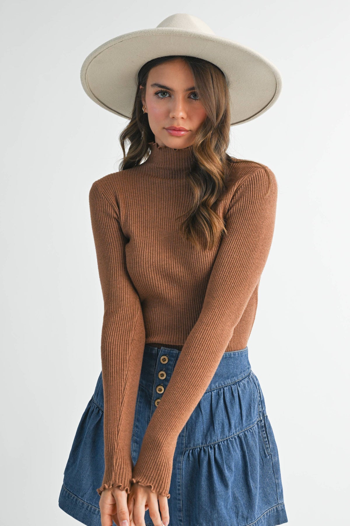 Mock Neck Ribbed Sweater
