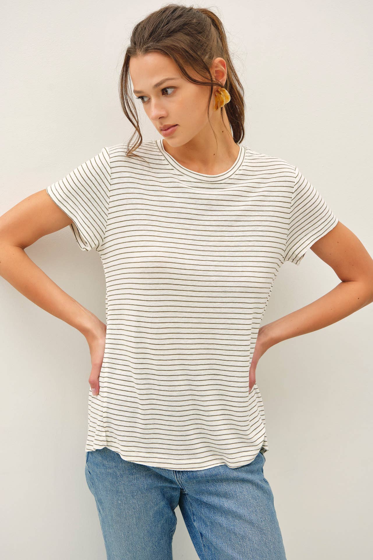 Linen Stripe Crew Tee