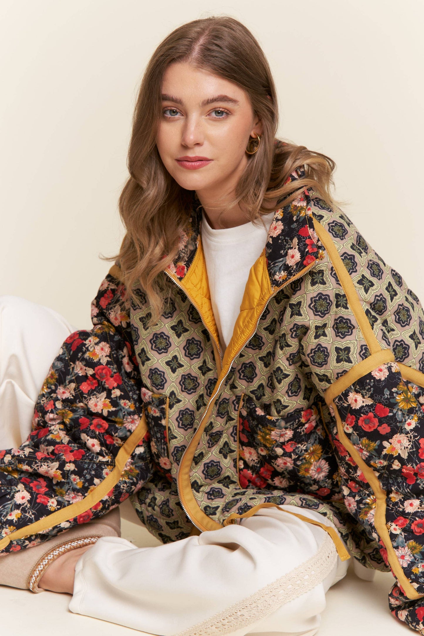 Patchwork Quilted Bomber Jacket