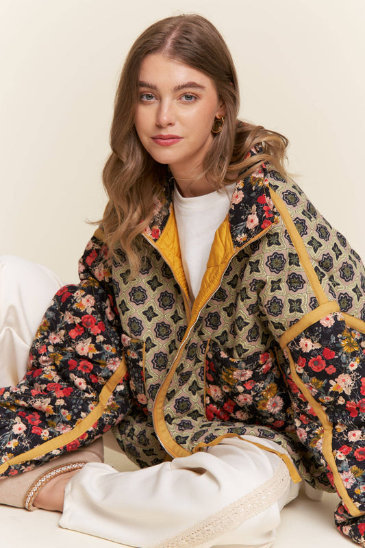 Patchwork Quilted Bomber Jacket