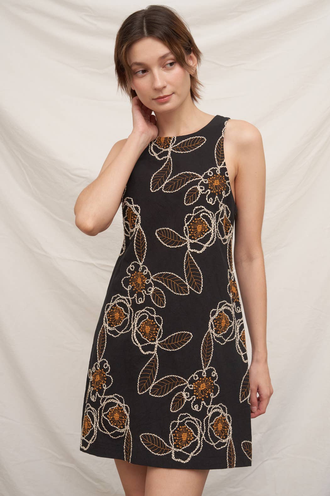 Floral Embroidered Sleeveless Mini Dress