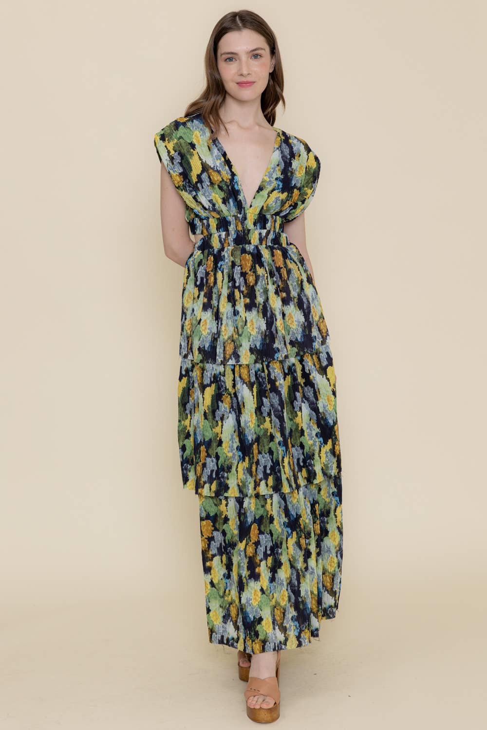Plisse Tiered Cut-Out Dress