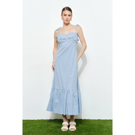 Embroidered Bow Strap Maxi Dress