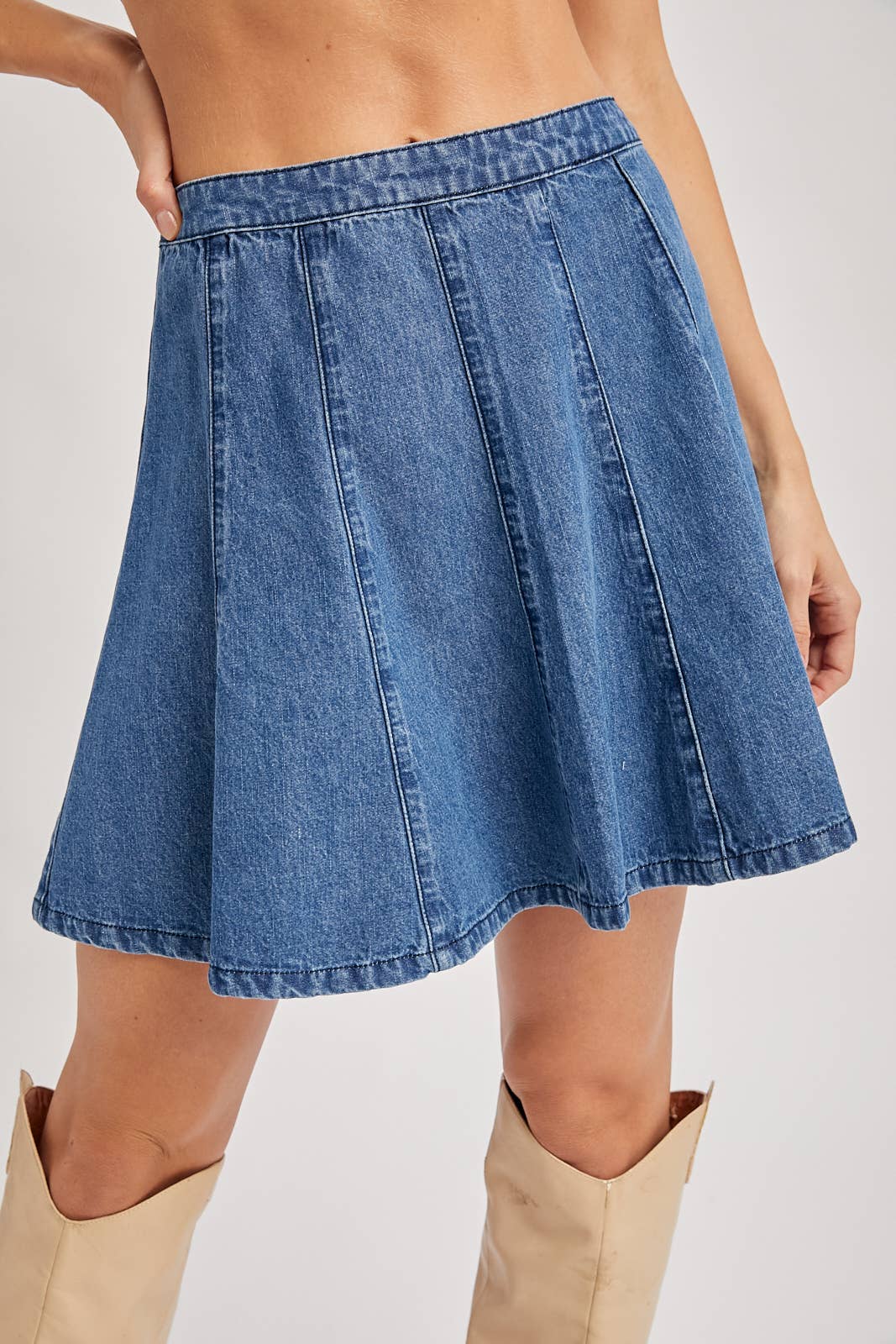Denim A-Line Pleated Skirt