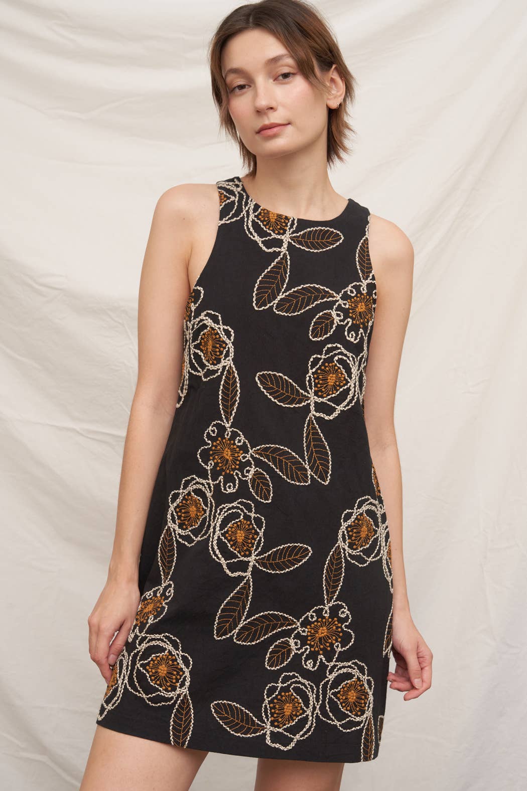 Floral Embroidered Sleeveless Mini Dress