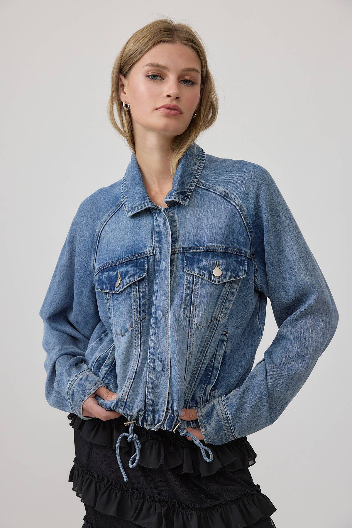 Soft Washed Denim Drawstring Jacket