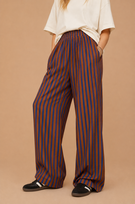 Striped Wide-Leg Pull-On Pants