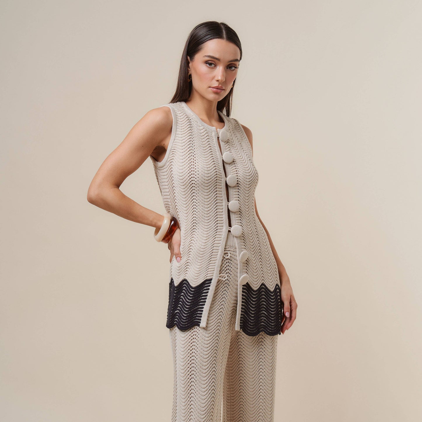 Colorblock Button knit top