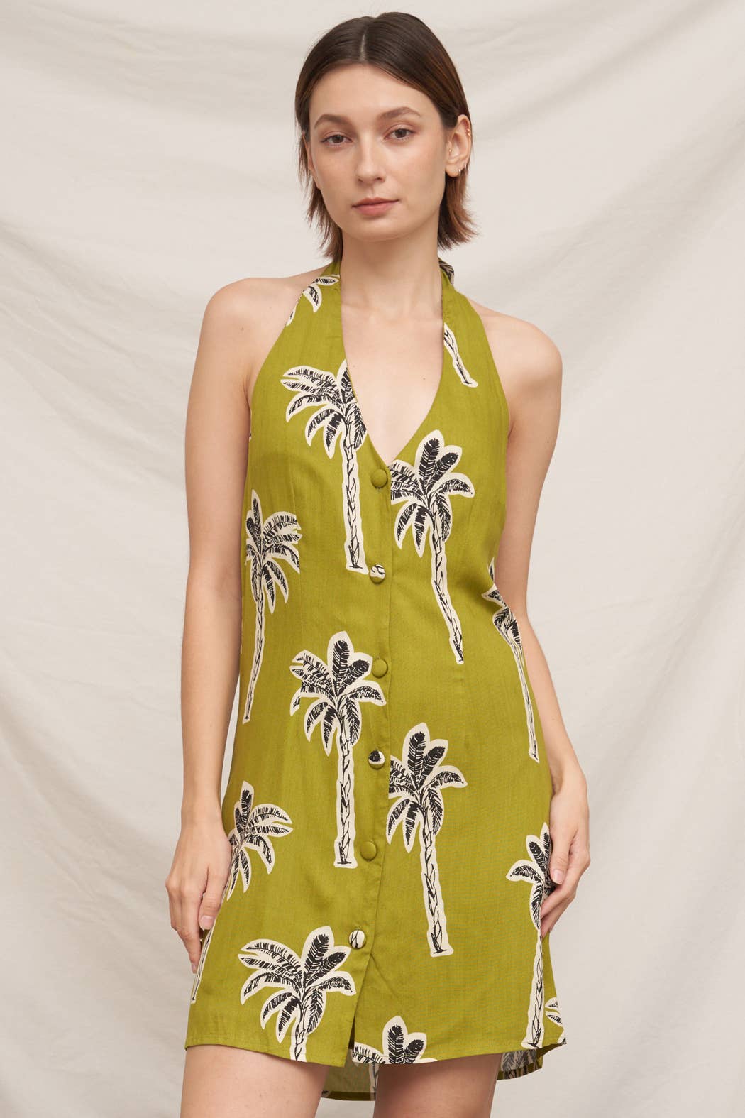Halter Neck Palm Tree Print Mini Dress