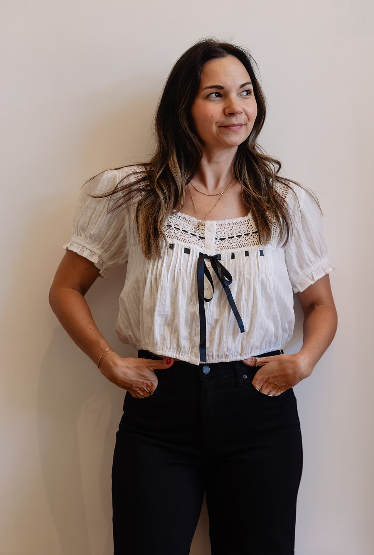 Lace Trim Square Neck Blouse