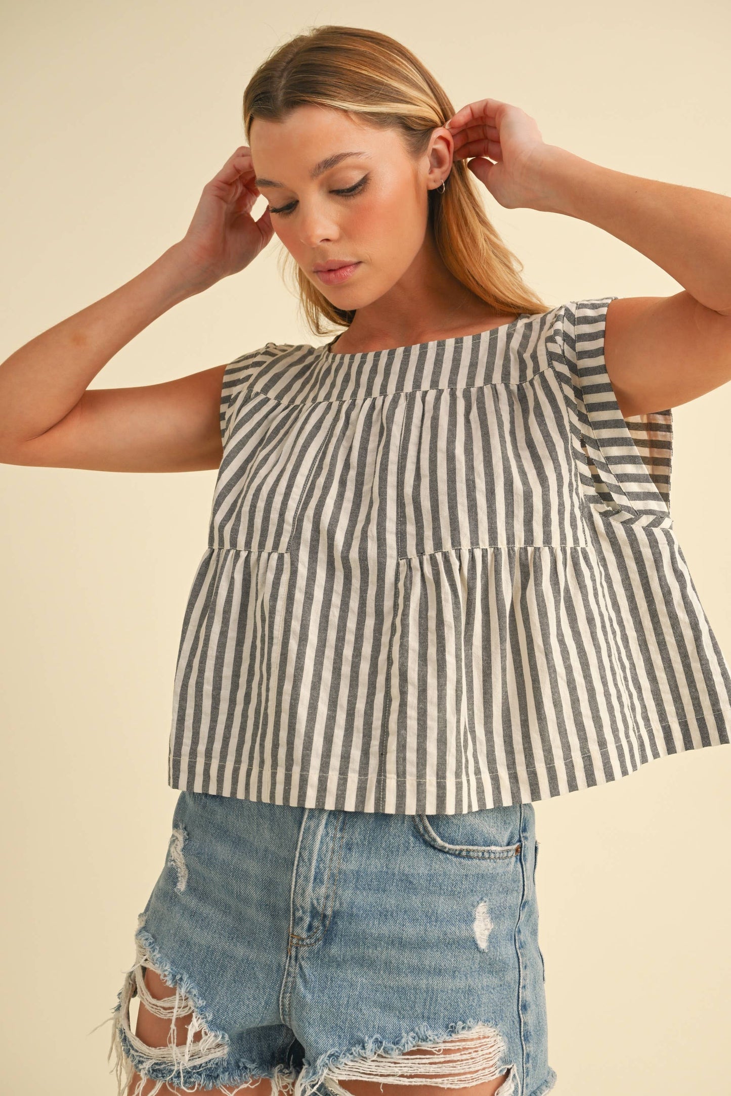 Cropped Stripe Swing Top