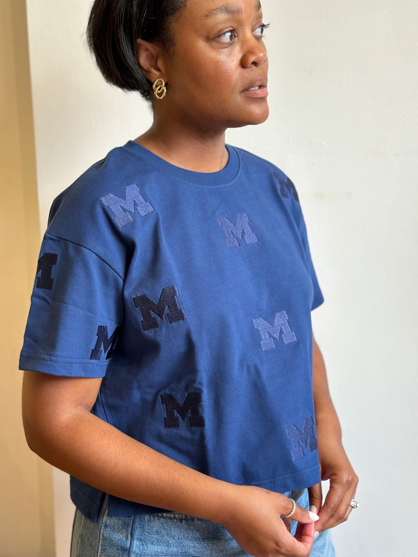 Michigan Embroidered Heavyweight Crop Tee
