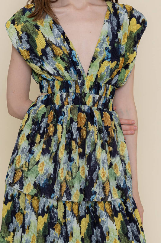 Plisse Tiered Cut-Out Dress
