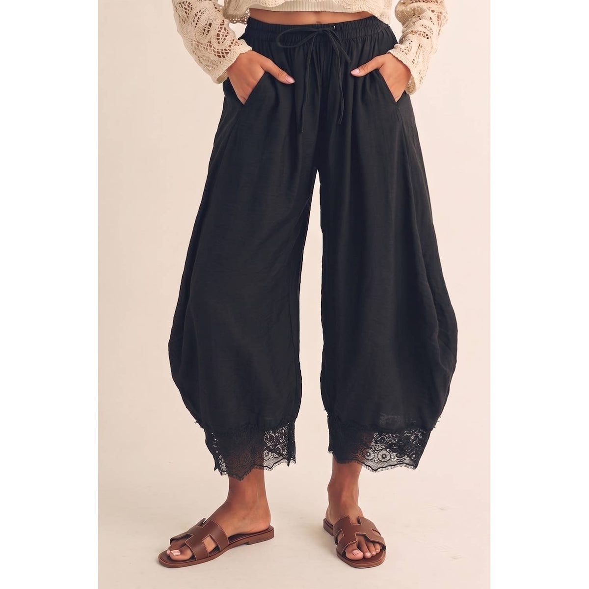 Boho Lace Trim Barrel Balloon Pants