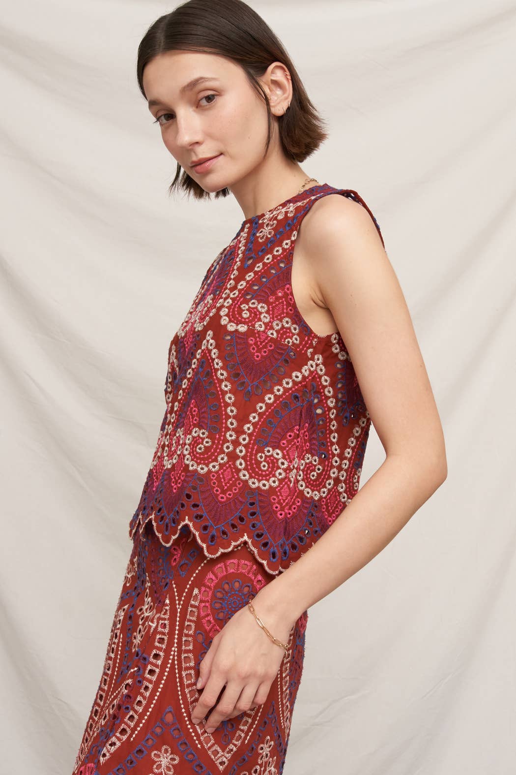Eyelet Scalloped Woven Top