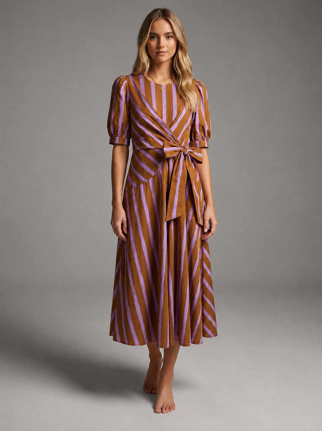 Abstract Stripes Poplin Maxi Dress